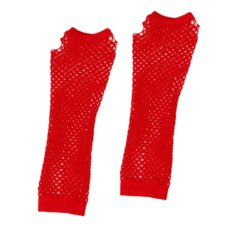 1Pair Women's Long Fingerless Fishnet Mesh Gloves Punk Rock Style Arm Warmers For Night Club Party Fashionable Sexy Gloves Oasis Select Red
