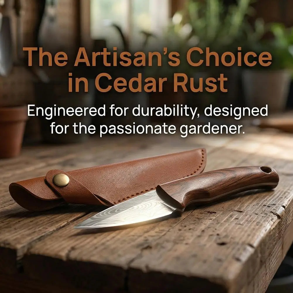 Grafting Knife – Sharp Blade, Wood Grain Handle & Leather Sheath