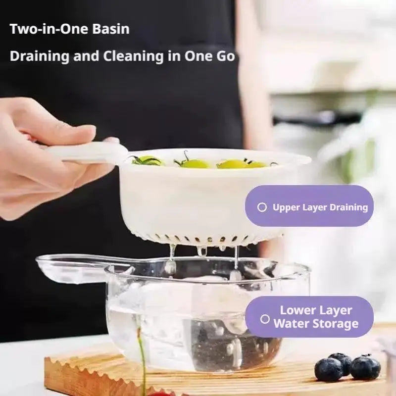 2-in-1 Fruit & Vegetable Wash Bowl with Drain Basket Colander