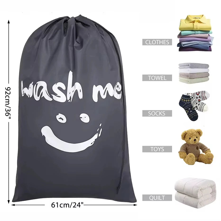 Smile Shape Nylon Laundry Bag Wash Me Travel Storage Pouch Machine Washable Dirty Clothes Organizer Wash Drawstring Bag Oasis Select