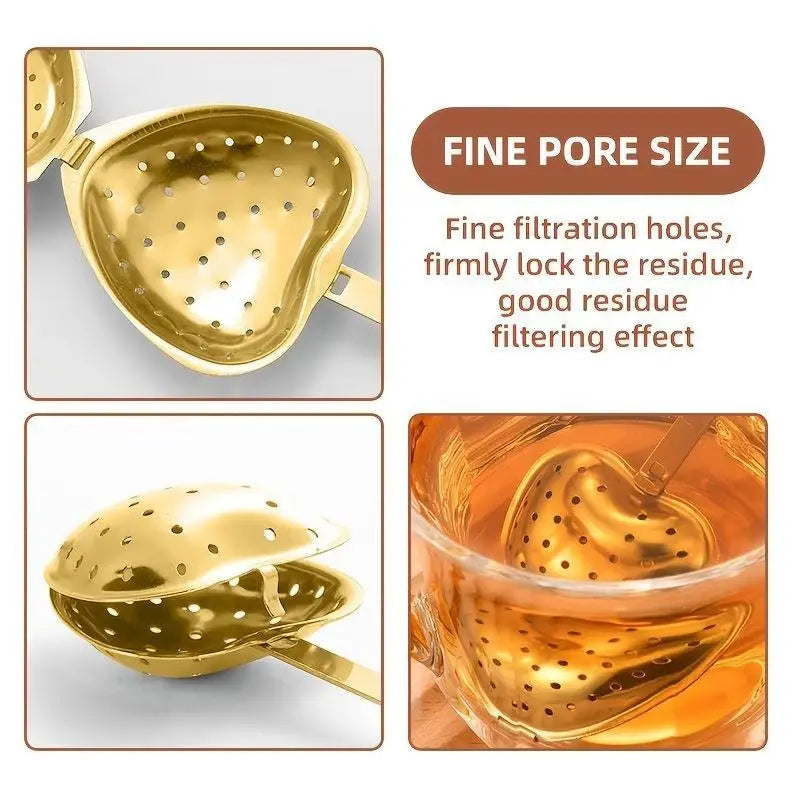 1Pc Heart Shaped Tea Strainer Fine Leakproof Holes Long Handle Portable Filter for Business Trip Loose Leaf Tea Use Oasis Select