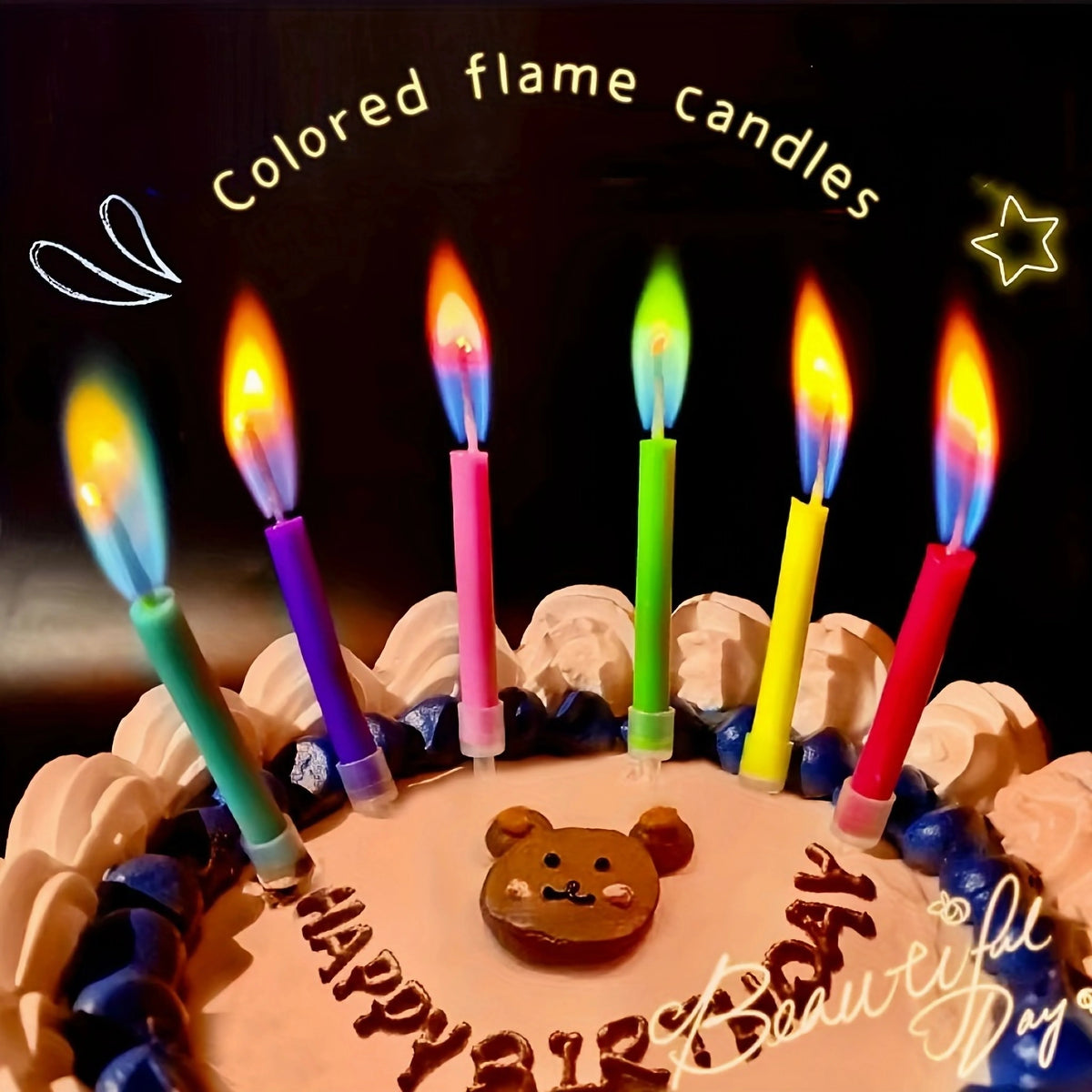 Colorful Flame Candles,Birthday Cake Decoration Plug-in Creative Rainbow Candles,Cake Atmosphere Candle Decoration Oasis Select