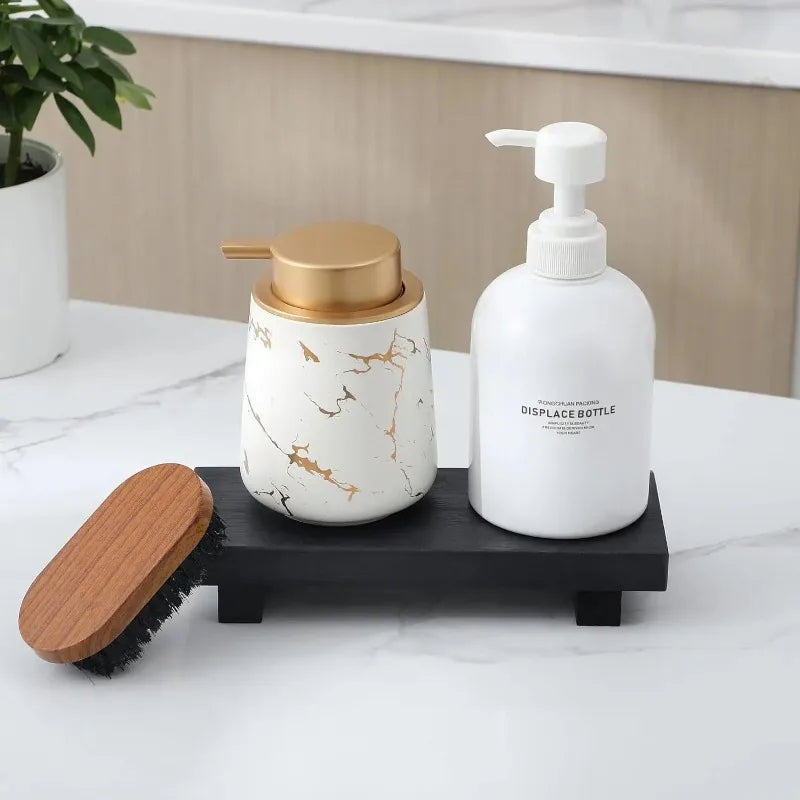 Tray Display Stand Farmhouse Bathroom Decor Wooden Soap Pedestal Riser Kitchen Dish Holder for Vanity Counter Sink Oasis Select