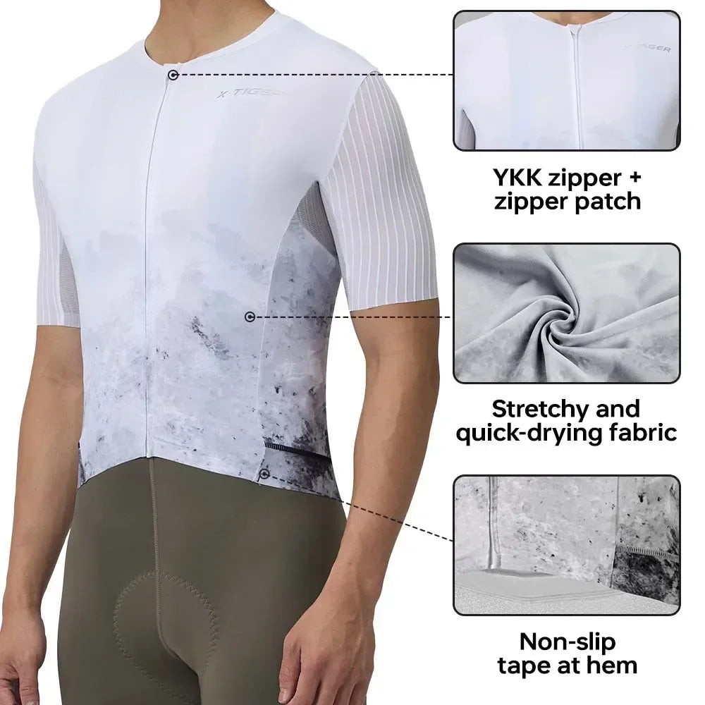X-TIGER Professional Cycling Jersey Summer Breathable Sports Short Sleeve Shirt Men's TMB Road Bicycle Clothes Racing Jersey Oasis Select