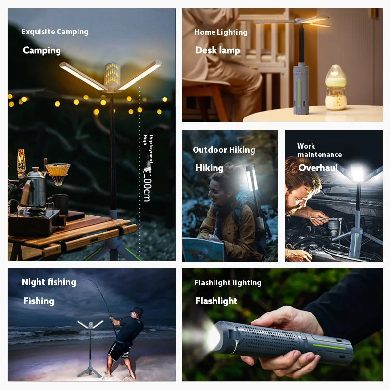 Multifunctional Folding Camping Lamp Rechargeable Portable Work Light 1000 Lumen Outdoor Hiking Fishing Telescopic Lanterns Oasis Select