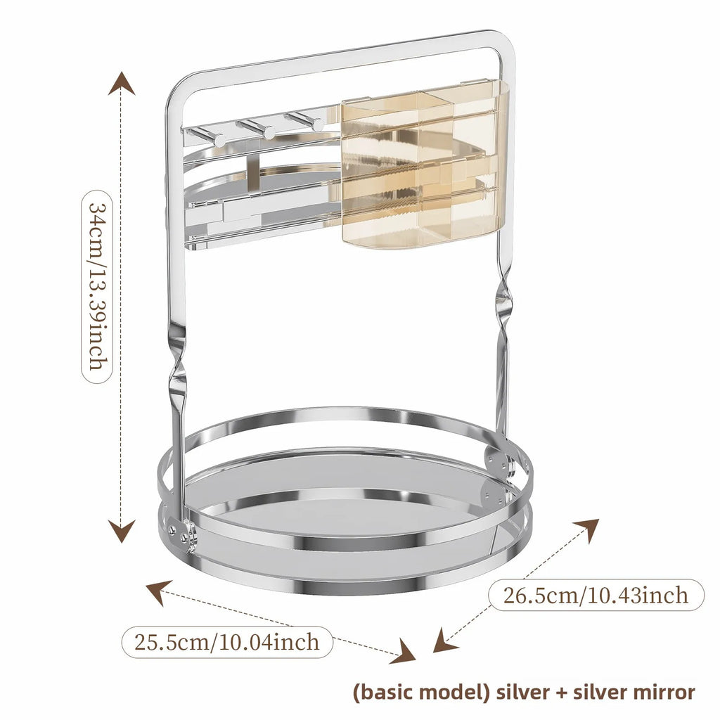 Rotating Cosmetics Storage Rack Dresser Eyeshadow Brush Shelf Premium Sense Desktop Skin Care Products Perfume Finishing Oasis Select Silver JC JM