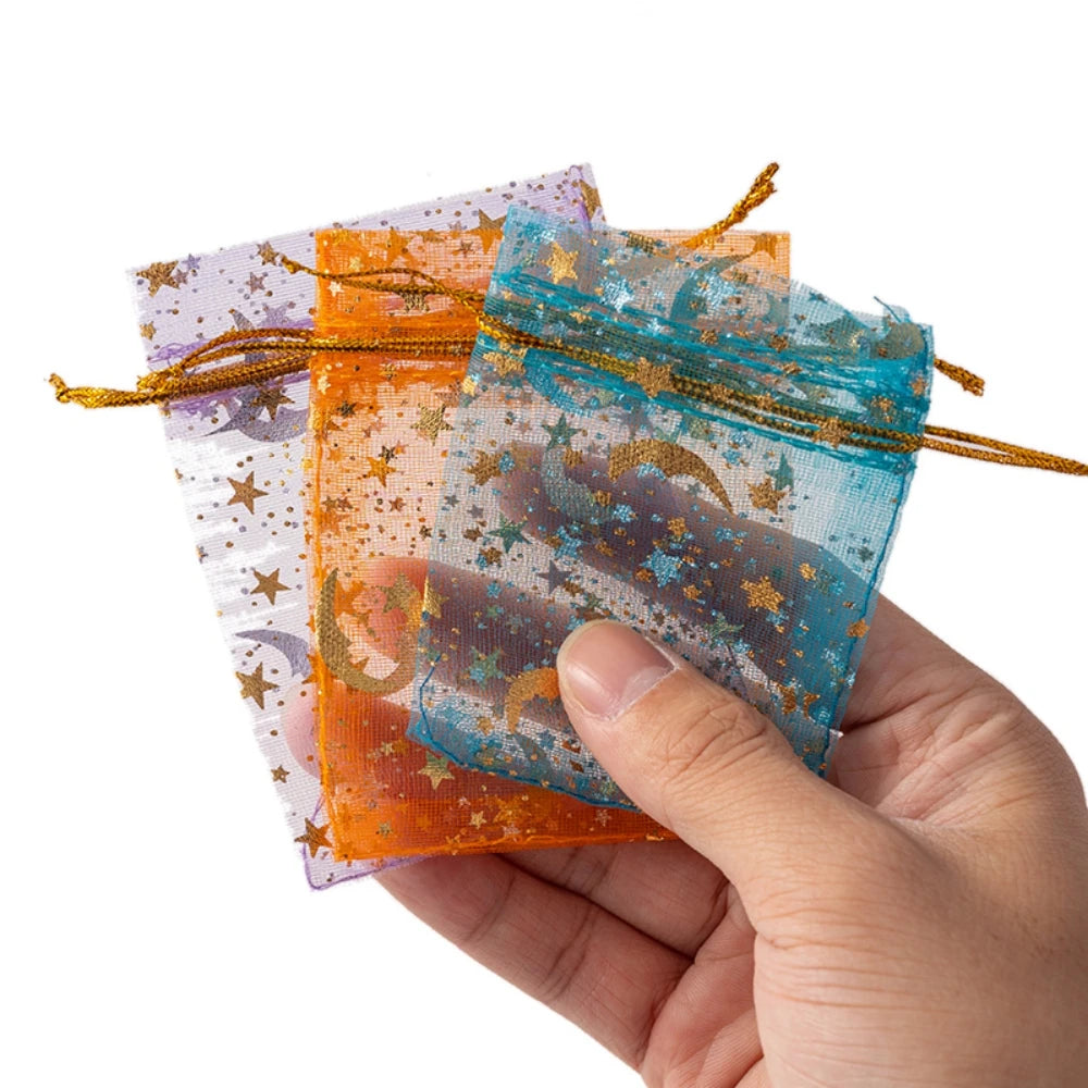 50pcs Mixed Color Moon Star Organza Bags Satin Drawstring Organza Pouch Wedding Party Favor Gift Bag Jewelry Watch Bags Oasis Select
