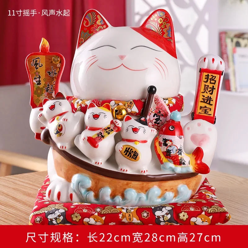 11-inch Lucky Cat Shaking Hand Ornaments Large Electric Cashier Home Store Opening Gift Ceramic Ornaments Oasis Select 8 26cm x 22cm