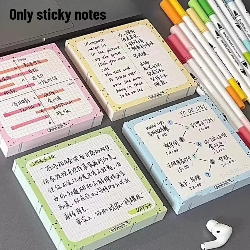 Post-it Notes Ins Style High-looking Cream Splash Ink Post-it Notes Study Plan Memo Can Be Written Sticky Notes Oasis Select 4pcs