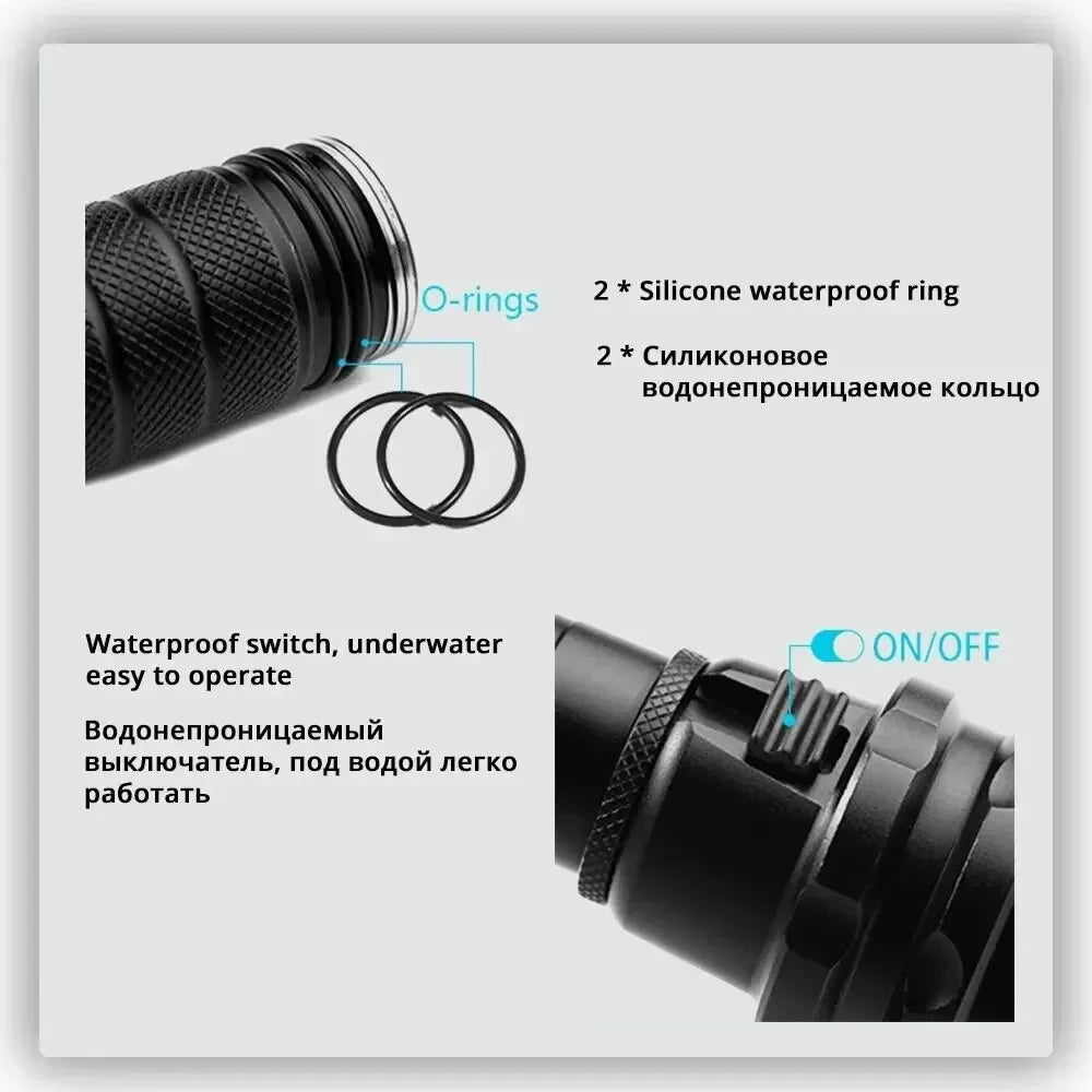 High Power Diving Flashlight IP68 Highest Waterproof Rating Professional Diving Light Powered by 18650 Battery With Hand Rope Oasis Select