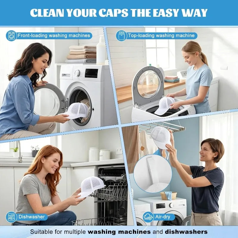 Upgraded 2-Layer Hat Washing Cage + Mesh Laundry Bag Set, Anti-Deformation Baseball Cap Washer Protector Frame, Machine Washable Oasis Select