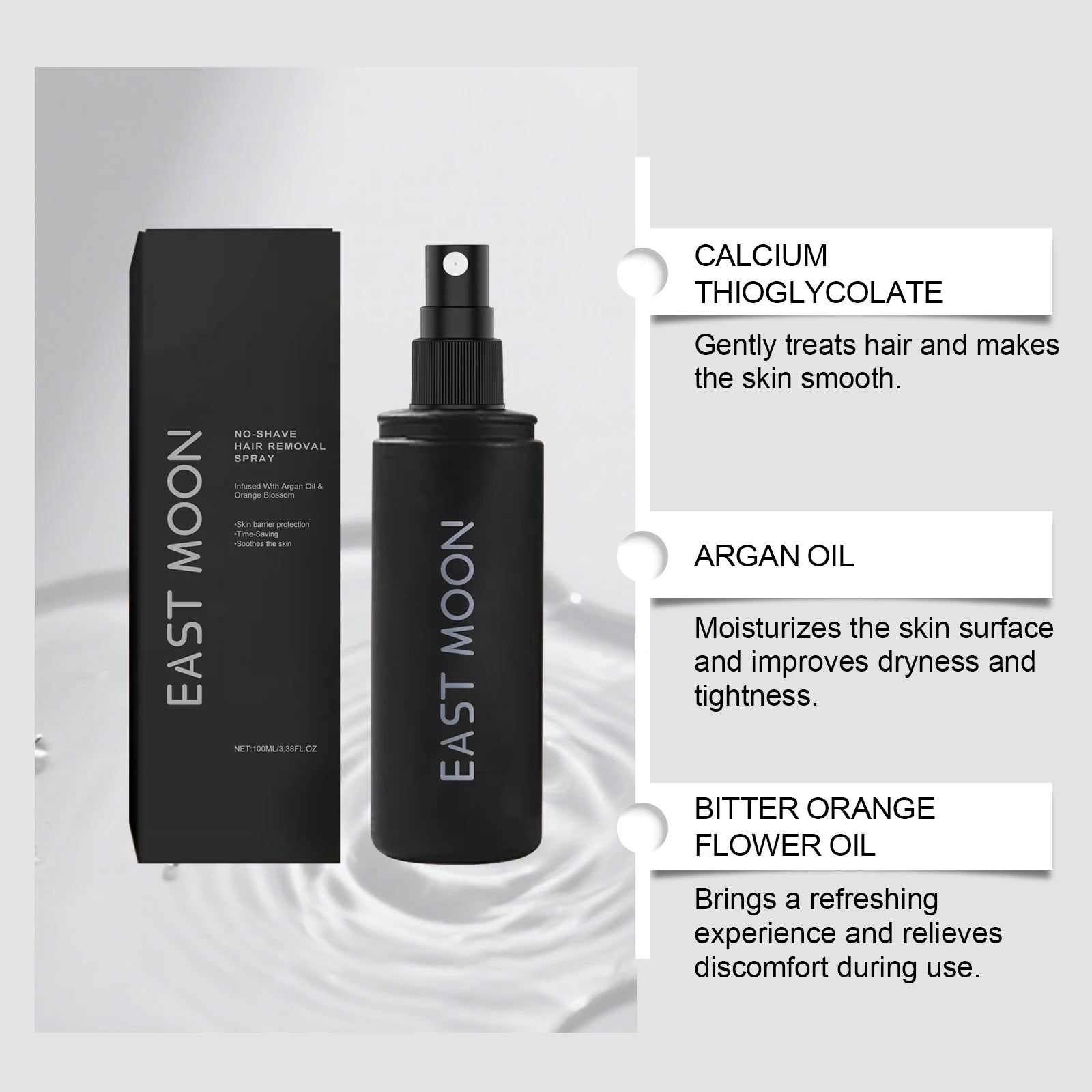 East Moon Men's Depilatory Spray – Gentle & Skin-Friendly Depilatory Spray Oasis Select