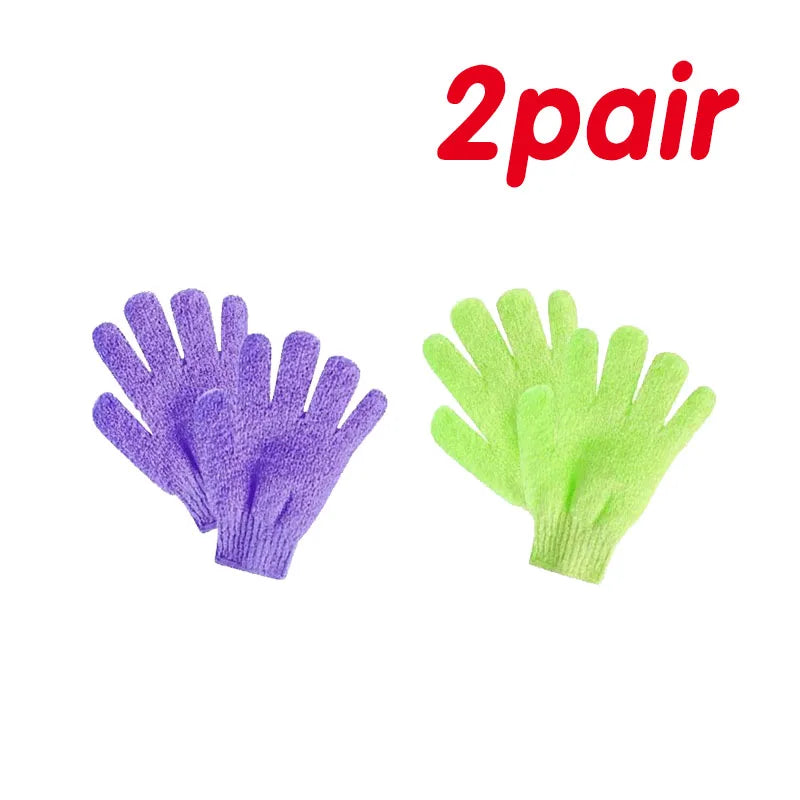 1/2pair Five Fingers Bath Gloves Household Shower Scrub Body Wash Children Home Supply Elastic Wipe Back Bathing Cleaning Gloves Oasis Select 2pairs green-purple