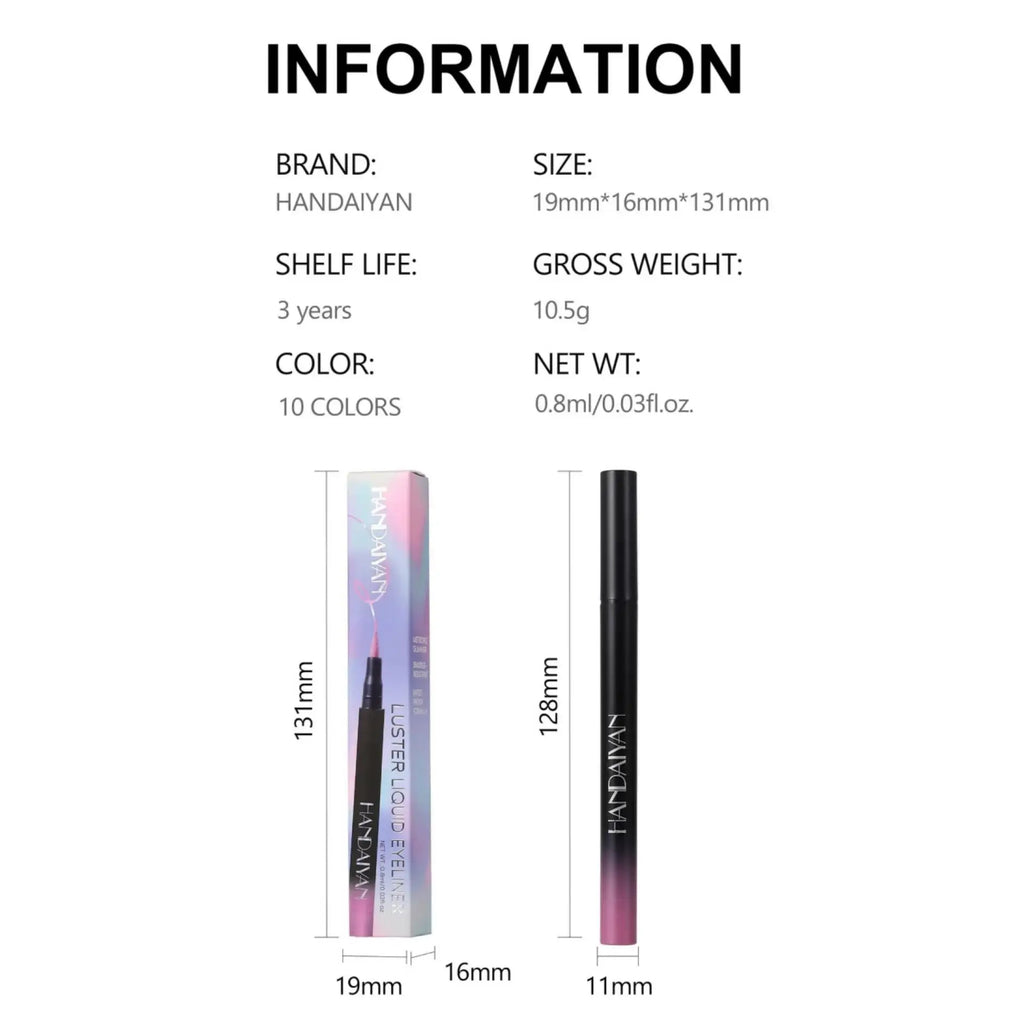 Handaiyan Metallic Glitter Liquid Eyeliner – Waterproof, 10 Colors Liquid Eyeliner Oasis Select