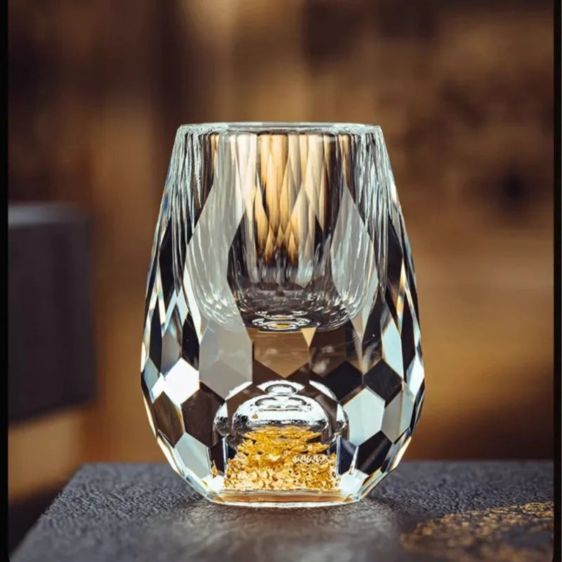 2/6pcs Luxurious Crystal Golden Mountain Shot Glass, Exquisite Handcrafted Spirits Glasses for Whiskey, Vodka & Home Bar Decor Oasis Select