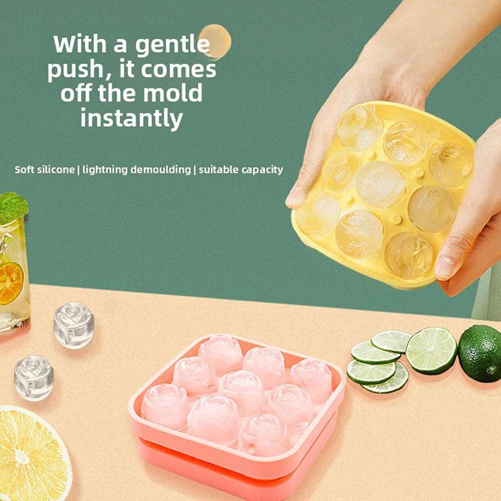 Rose Ice Cube Tray – 9-Cavity Silicone Mold for Whiskey