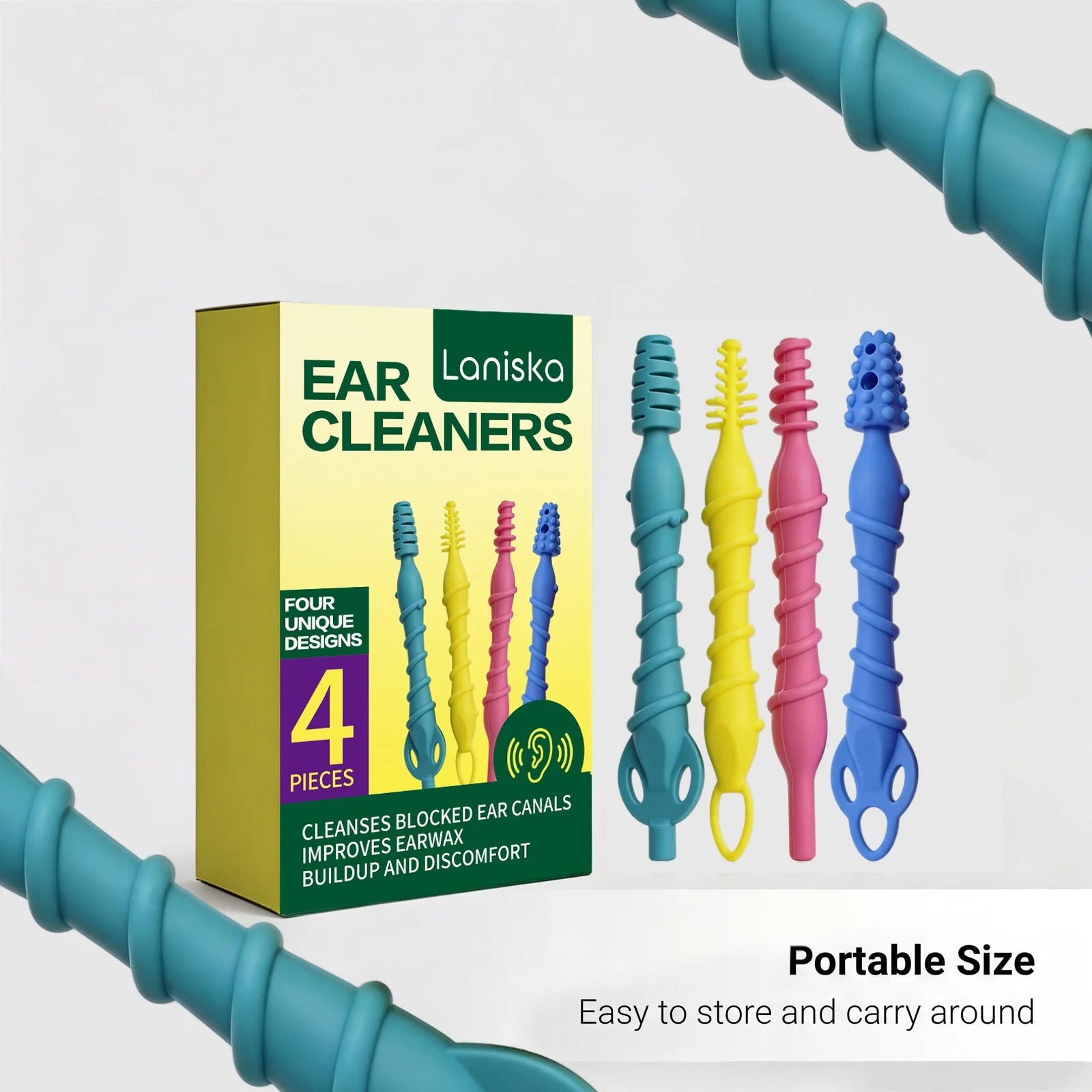 4Pcs Silicone Ear Wax Remover Tool Kit 4 Unique Heads Painless Ear Canal Cleaner Removes Earwax Buildup Relieves Discomfort Oasis Select