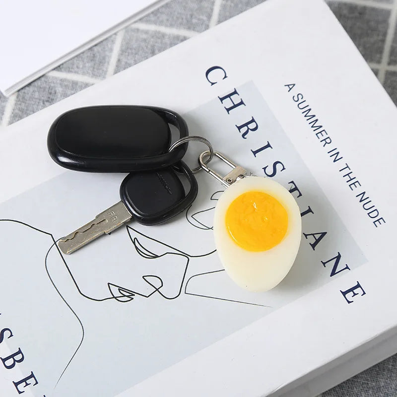 Cute Boiled Egg Alloy Keychain Simulation Food Bag Charm Funny Egg Model Decor Photography Prop Simulation Decoration Oasis Select