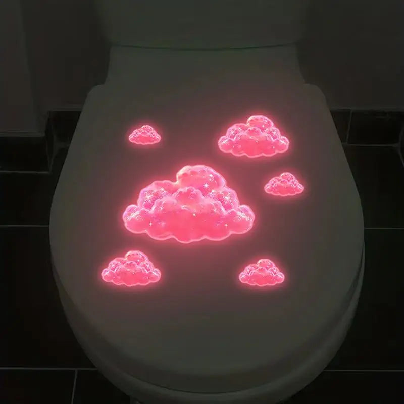 Glow-in-the-Dark Pink Clouds Toilet Sticker Self-Adhesive Removable Wall Decals Luminous Whimsical Home Decor Car Sticker Oasis Select