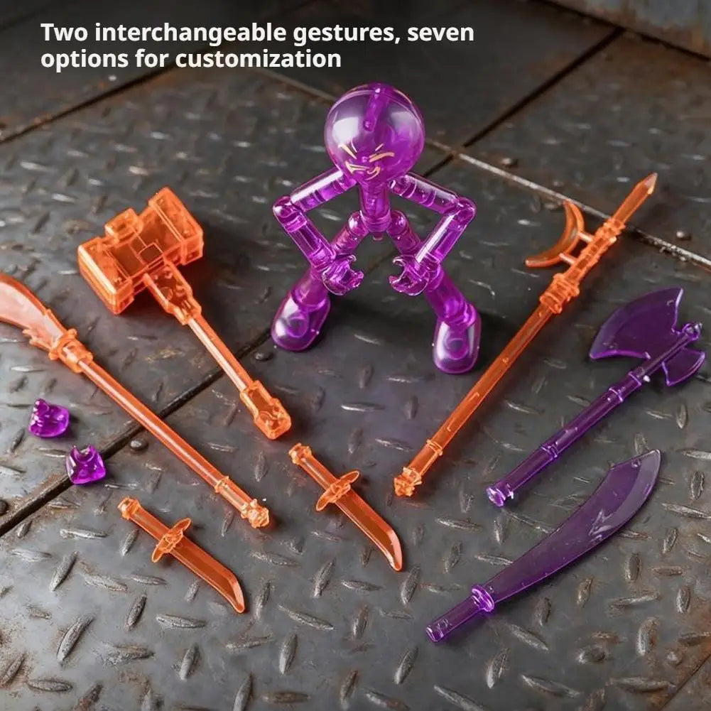 DIY Poseable Stick Man Figure Building Kit, Multi-jointed Articulated Action Figure with Weapons, Movable Limbs Assembly Toy Oasis Select