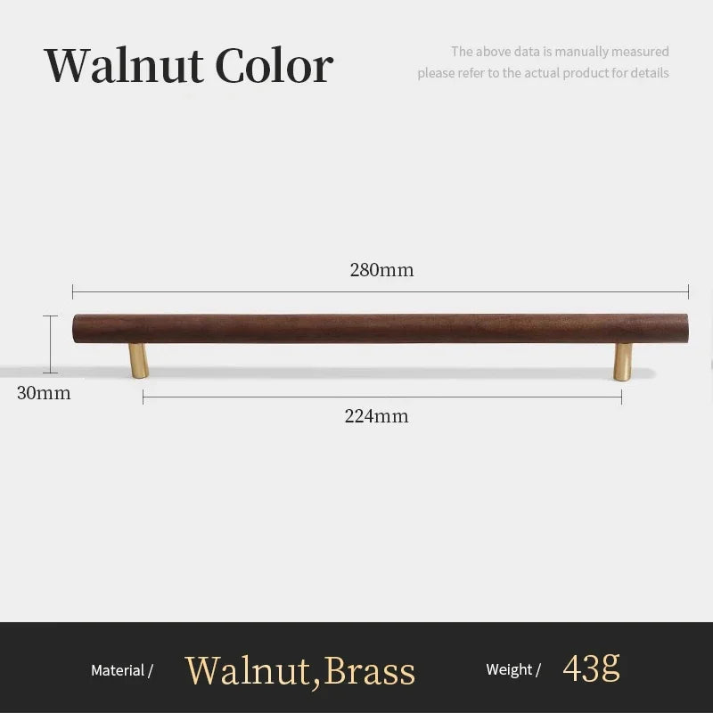 Nordic Walnut Wood Handle T Bar Drawer Knobs Cupboard Long Pulls Kitchen Cabinet Door Handle Furniture Decorate Pulls and Knob Oasis Select A10-224mm