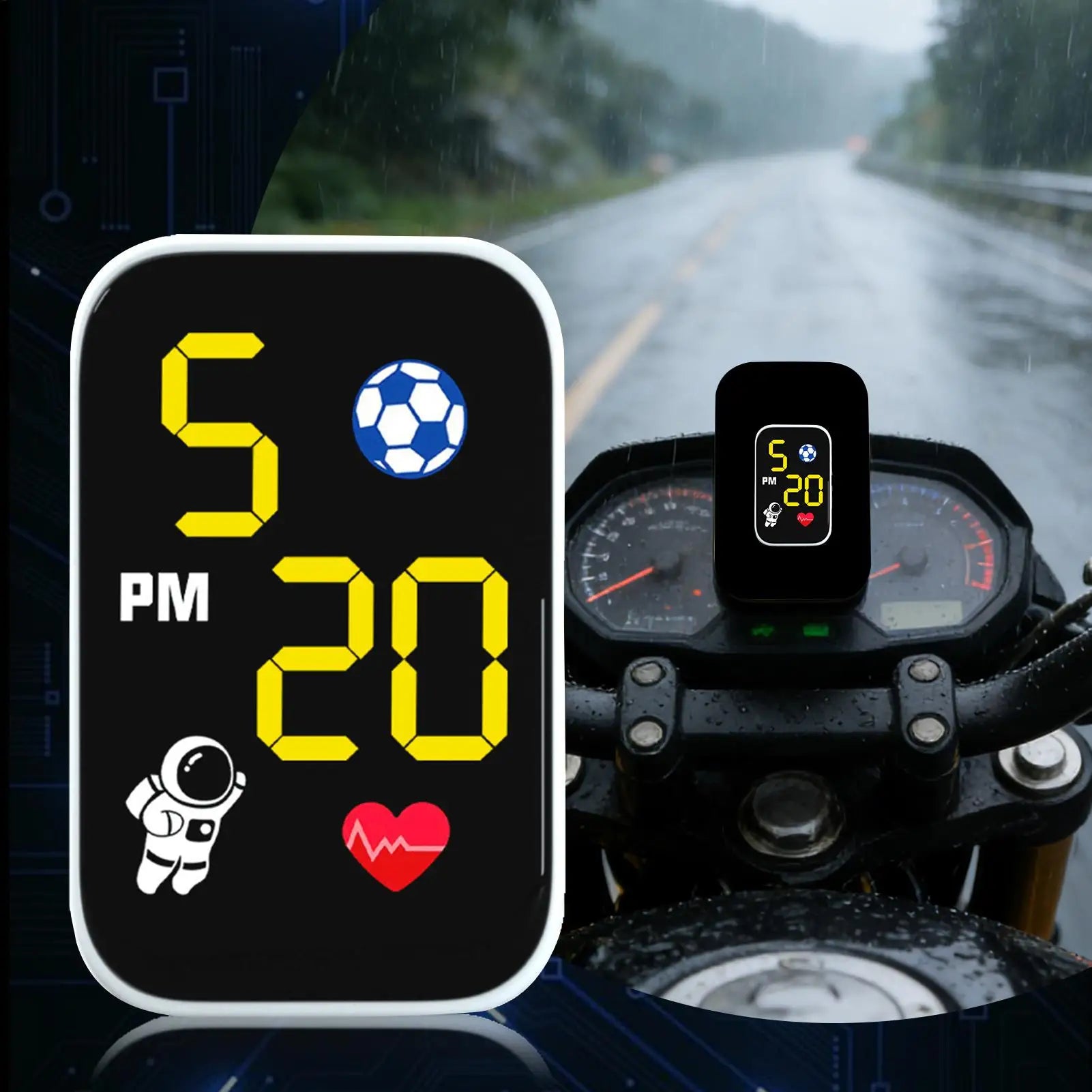 Mini Motorcycle Clock Dashboard Mount Waterproof Lighted Display Motorbike Digital Clock for Cycling Enthusiasts Commuting Urban Oasis Select