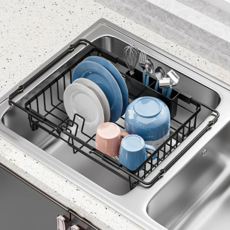 Retractable Sink Dish Drain Rack Kitchen Dish Plate Tableware Storage Basket Vegetable Basin Shelf Oasis Select