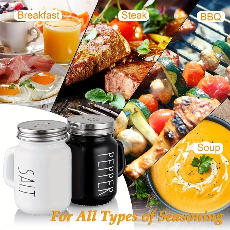 Black and White 2pcs Salt and Pepper Shaker Set 4.4oz Glass Vintage Glass Salt and Pepper Seasoning Shaker Set for Home Oasis Select