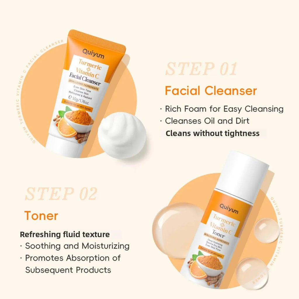 Vitamin C Turmeric Facial Kit Hydrating Tightening 5pcs Set Face Wash Toner Essence Eye Treatment Moisturizer Skincare Oasis Select