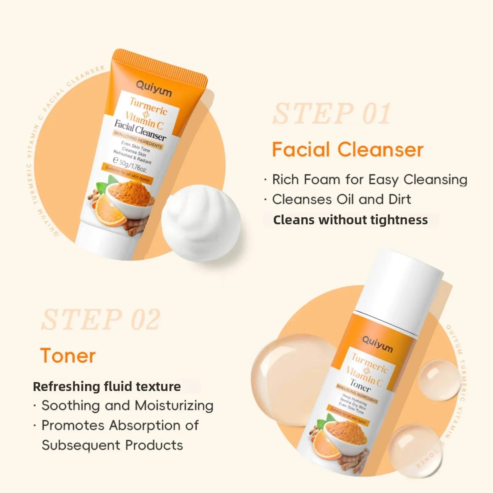 Vitamin C Turmeric Facial Kit Hydrating Tightening 5pcs Set Face Wash Toner Essence Eye Treatment Moisturizer Skincare Oasis Select