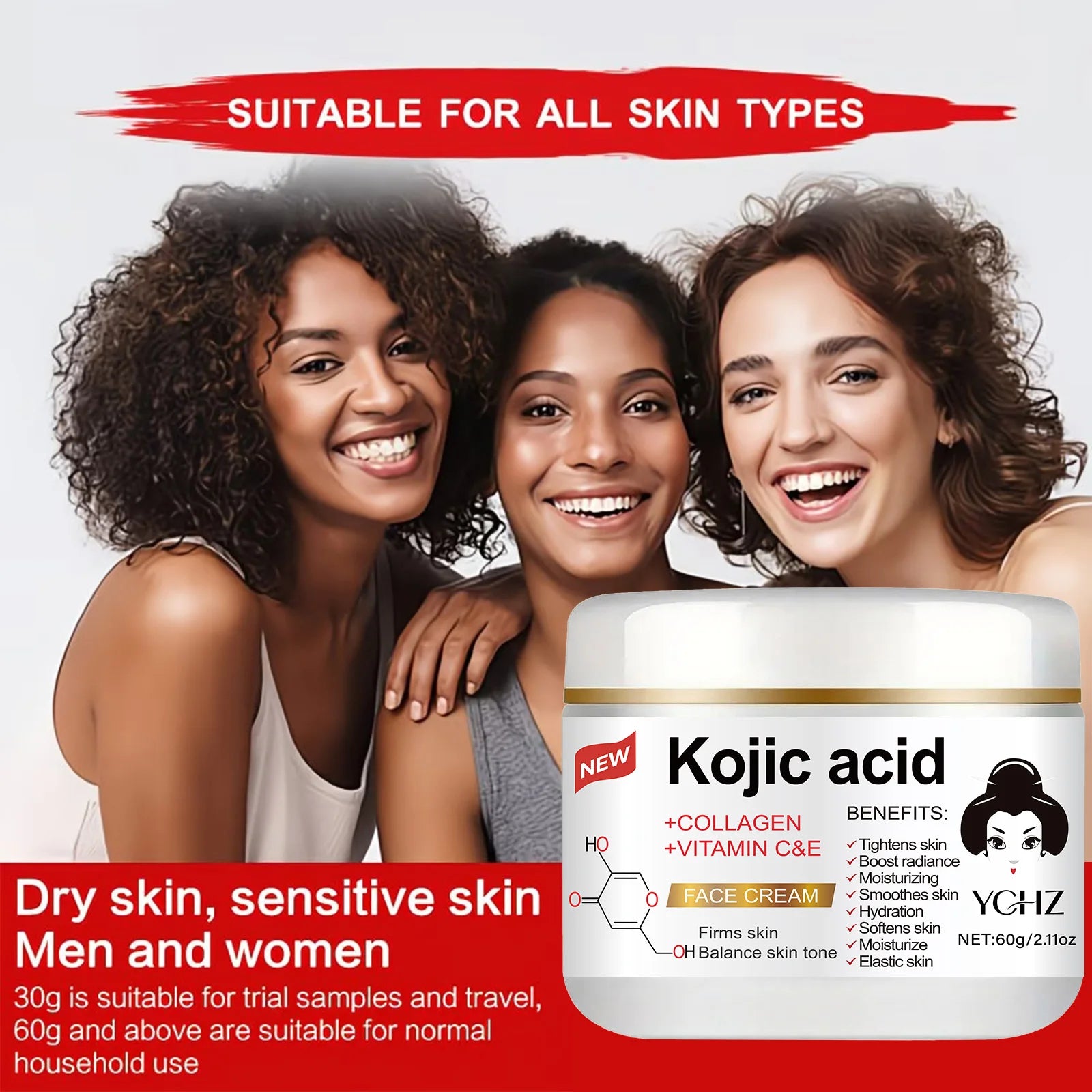 YCHZ Kojic Acid Brightening Cream 60g – Even Skin Tone & Glow