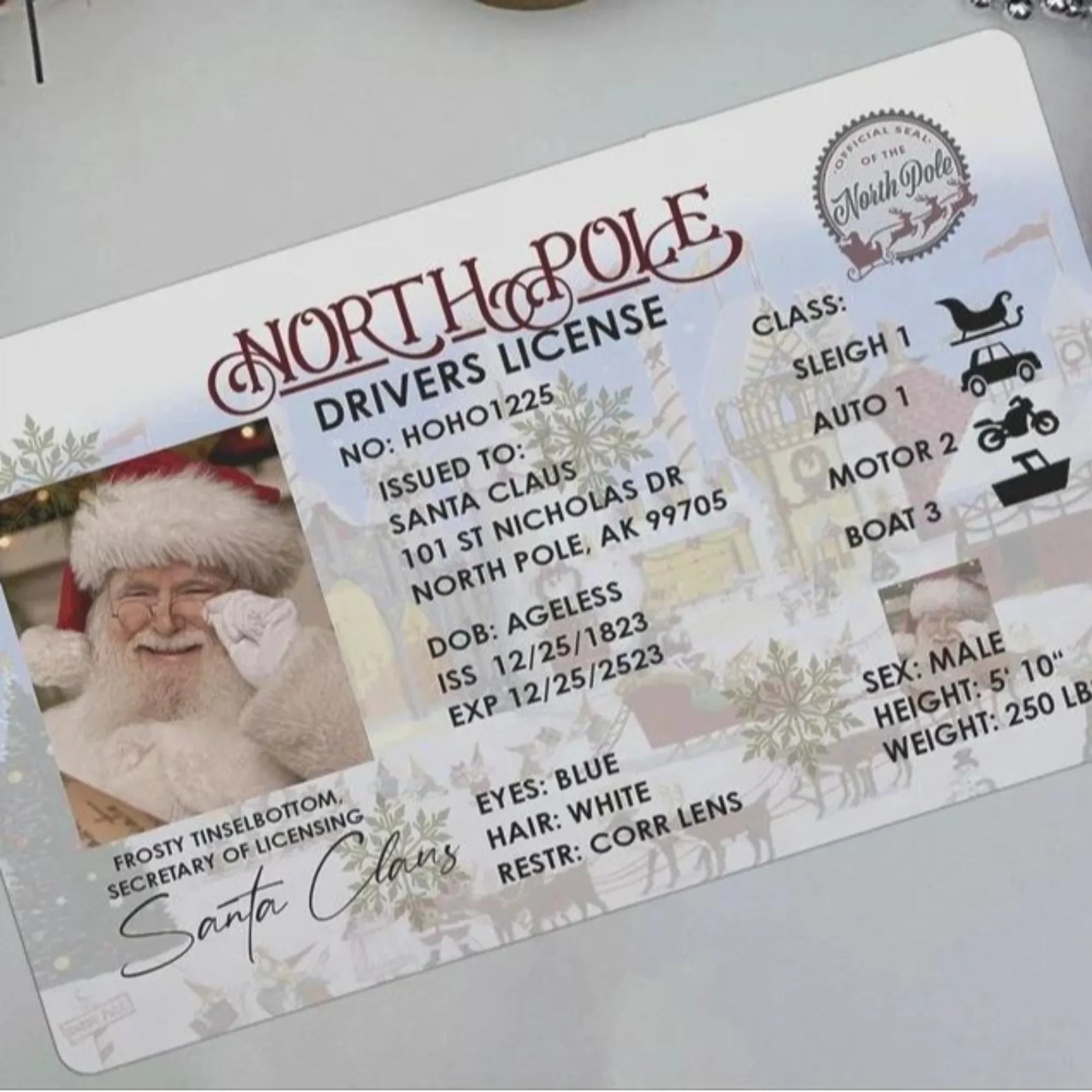 Card Santa Claus Flying Licence Christmas Eve Driving Licence Christmas Gift For Children Kids Chris Lost ID Card Santa License Oasis Select B