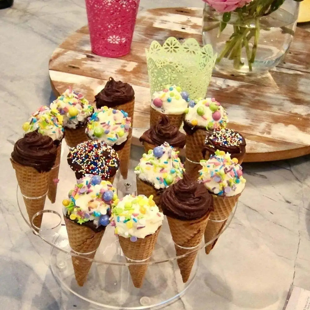16-Hole Acrylic Ice Cream Cone Holder Party Display Stand