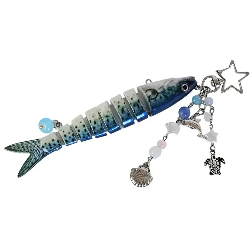 New Plastic Fish Keychain Multi Jointed Simulation Fish Hook Key Chain Backpack Pendant Gifts Oasis Select D