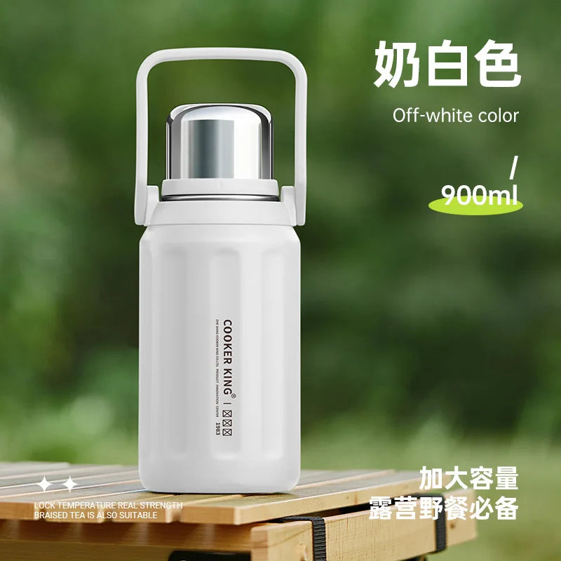 0.9/1.2L Thermal Water Bottle Stainless Steel Thermos Bottle Keep Cold and Hot Water Bottle Thermos for Tea Coffee Vacuum Flasks Oasis Select White-900ml 900-1200ml