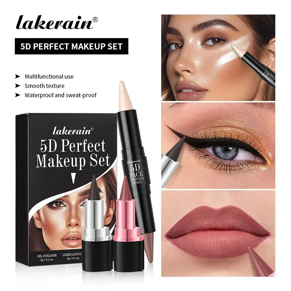3pcs Matte Velvet Lipstick Set Waterproof Eyeliner Contour Stick Long Lasting Natural Makeup Kit For Face Beauty Oasis Select