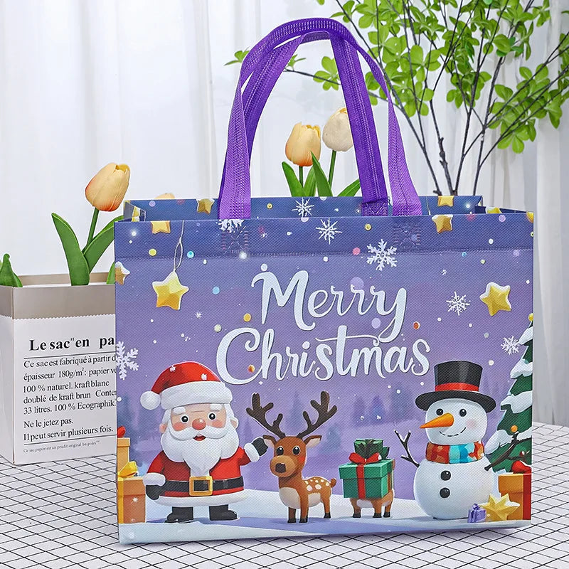 Christmas Snowman & Santa Non-Woven Gift Bag | Holiday Tote