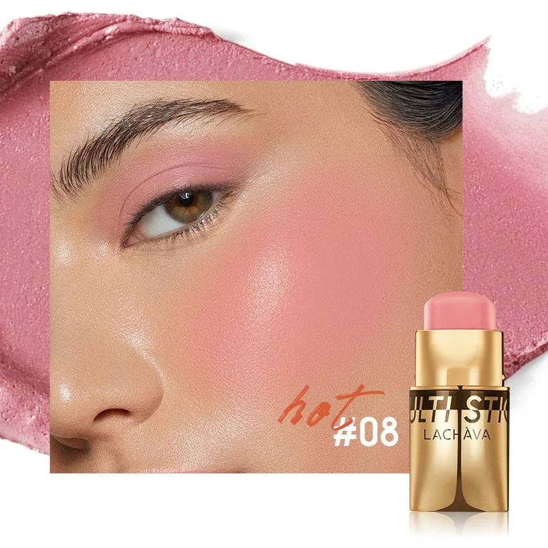 QiBest 3-in-1 Waterproof Blush Stick – Lips, Face & Eyes Multi-Use Blush Stick Oasis Select 08