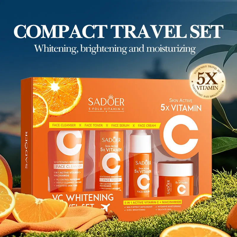 4pcs/box SADOER 5x Vitamin C Kit Whitening Moisturizing Travel Set(Facial Cleanser, Toner, Serum, Face Cream） Oasis Select