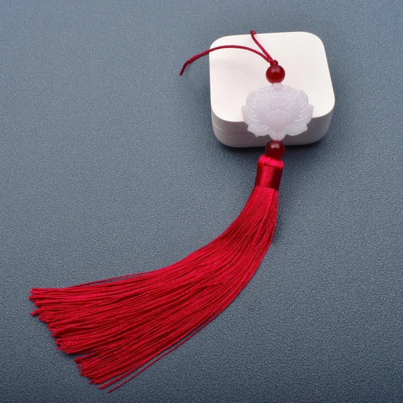 1 Pcs White jade lotus Fringe Trim Bookmark Silk Tassels Pendant DIY Sewing Curtains Accessories Clothes Bag Craft Supplies Oasis Select Wine red 1 PCS