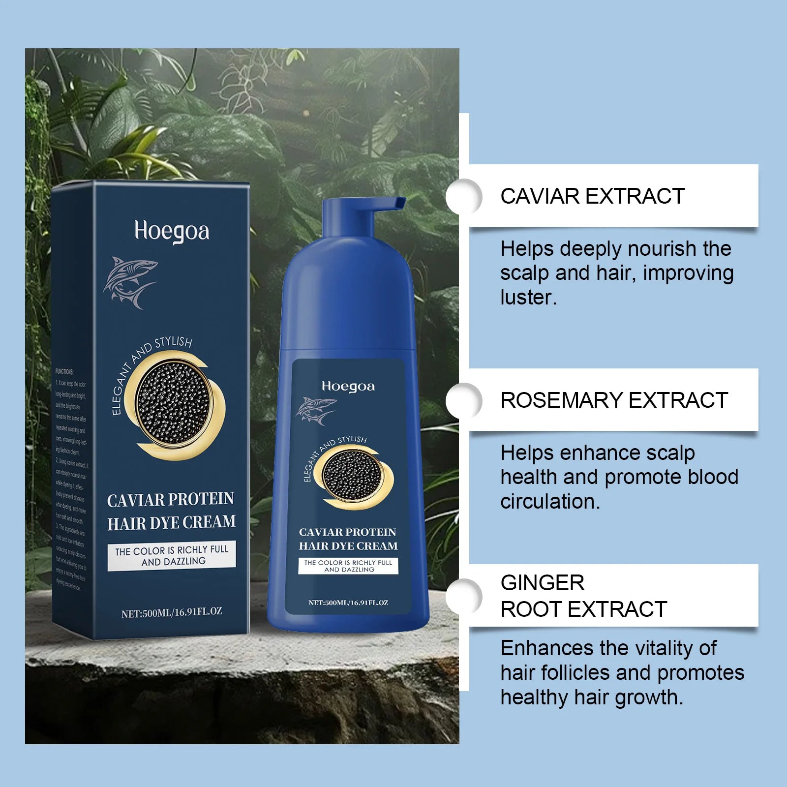 Caviar Protein Plant Hair Dye Shampoo Long Lasting Black Brown Repair Gray Hair Nourishing Permanent Hair Coloring Product 500ml Oasis Select