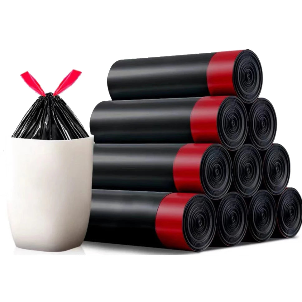 15pcs/roll Thick Trash Bags, Tear-Off Drawstring Trash Can Liners,For Home, Kitchen, Restaurant, Living Room, Garbage Sorting Oasis Select 10 roll black