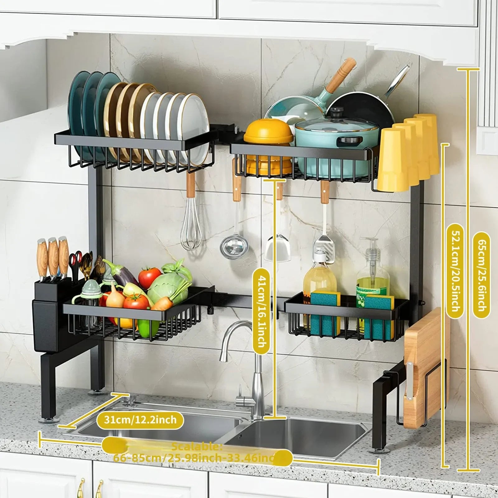 Telescopic Kitchen Sink Shelf Dish Drain Rack Countertop Multifunctional Sink Wash Dish Storage Rack Oasis Select