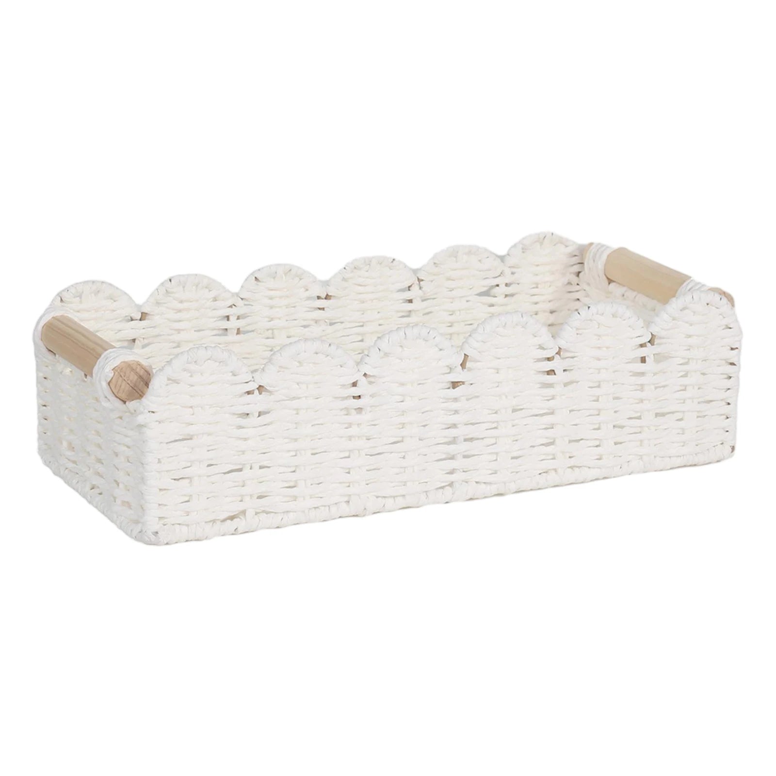 Scalloped Paper Rope Storage Basket with Wooden Handles Woven Storage Basket Oasis Select White One Size
