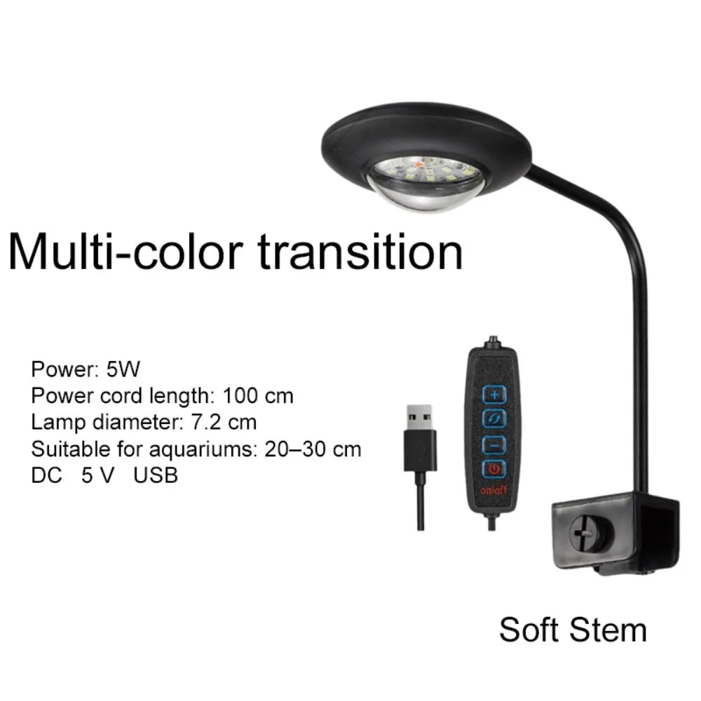 Full Spectrum Fish Tank Clip Lamp Adjustable Brightness Flexible Stem Aquatic Plant Grow Light Low Flicker Frequency Oasis Select Style D