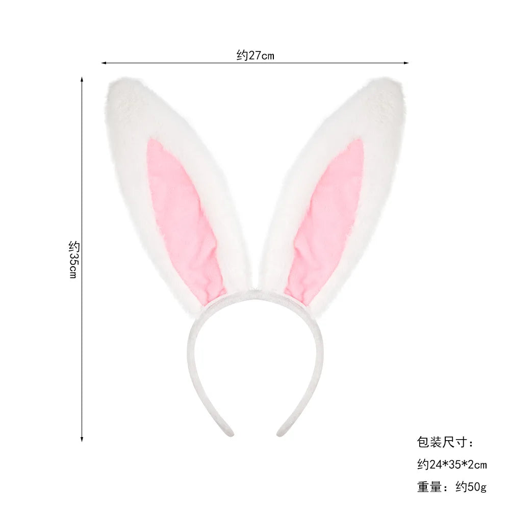 Easter Bunny Ear Headband Costume Halloween Headgear Judy Bunny Officer Dress Up Headband Hair Accessories Oasis Select White A