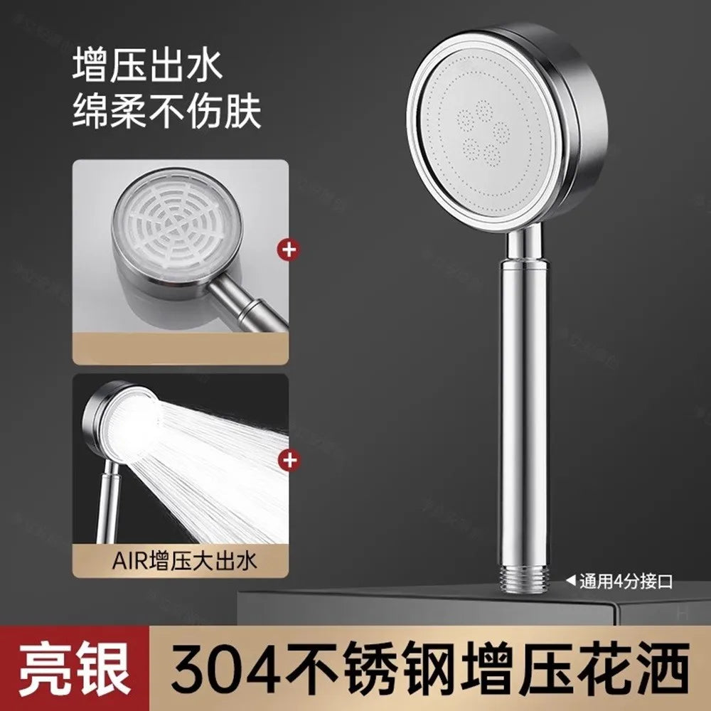 New SUS304 Stainless Steel Bathroom Handheld Shower Head High Pressure Water Saving Sprayer Nozzle Supercharged Rainfall Modes Oasis Select Sliver Shower