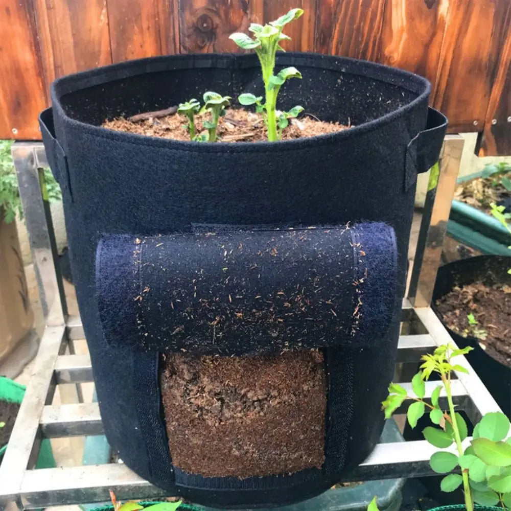 Multi-purpose Thicken Plant Grow Bags Access Flap Harvest Window Potato Pot Aeration Handles Vegetables Planter Tub Outdoor Oasis Select