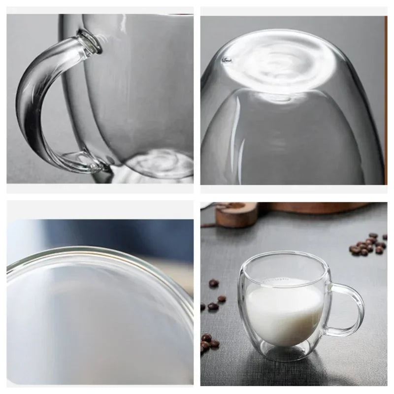 150-450ml Coffee Cup Double Wall Transparent Glass with Handle Double-layer Heat Insulation High Temperature Juice Milk Cup Oasis Select