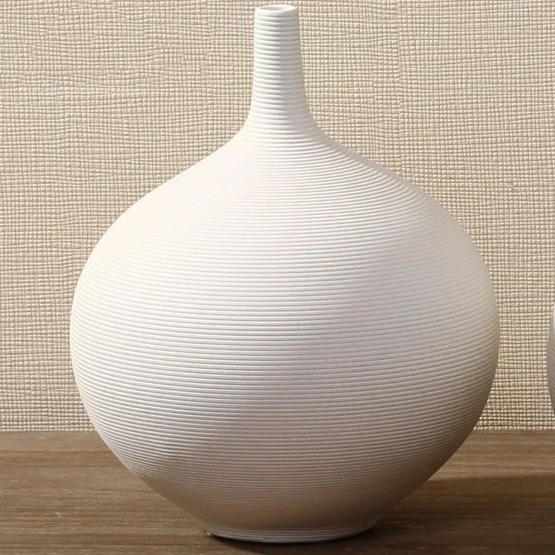 Modern simple white ceramic vase decoration flower arrangement living room TV cabinet home decoration flower device Oasis Select H (D 20cm H 24cm)